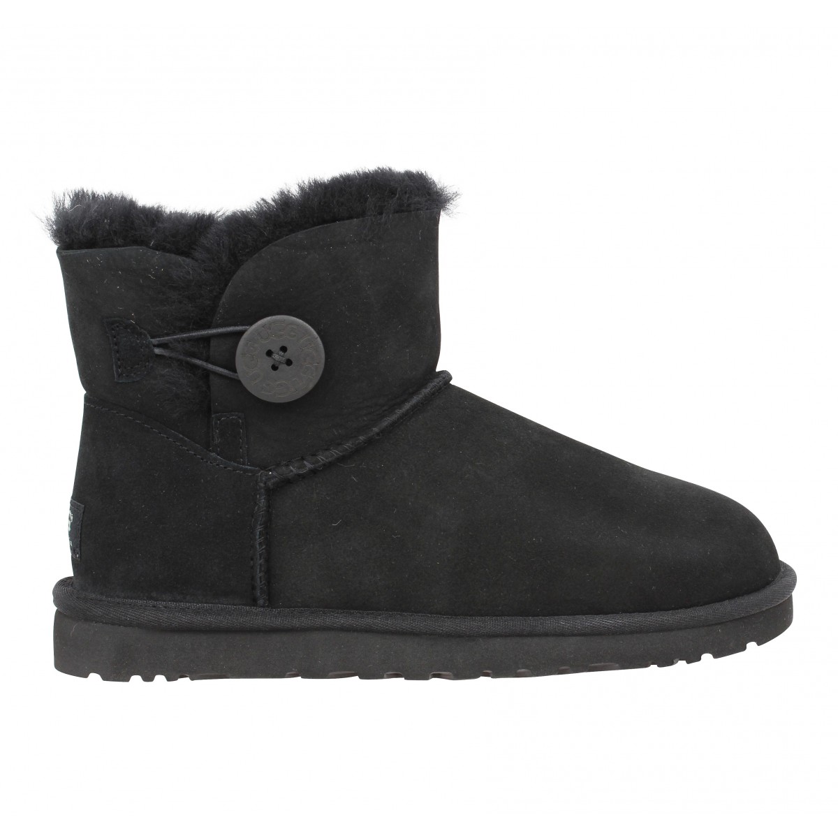 Ugg australia mini bailey button velours femme noir | Fanny chaussures