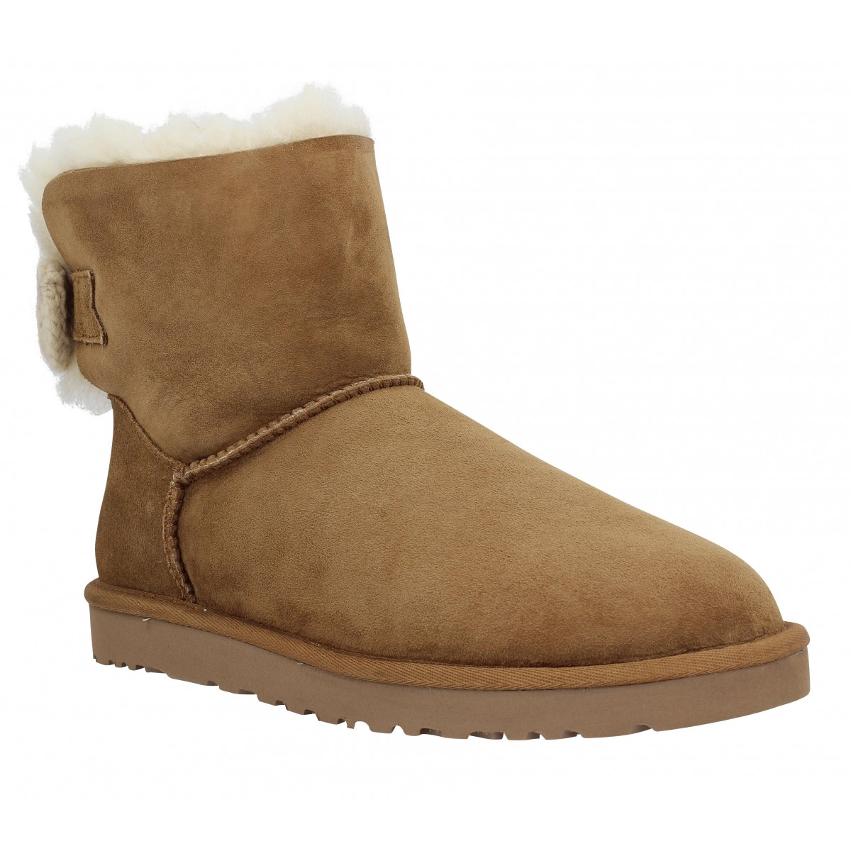 Bottines UGG AUSTRALIA Mini Bailey Knit Bow velours Femme Chestnut