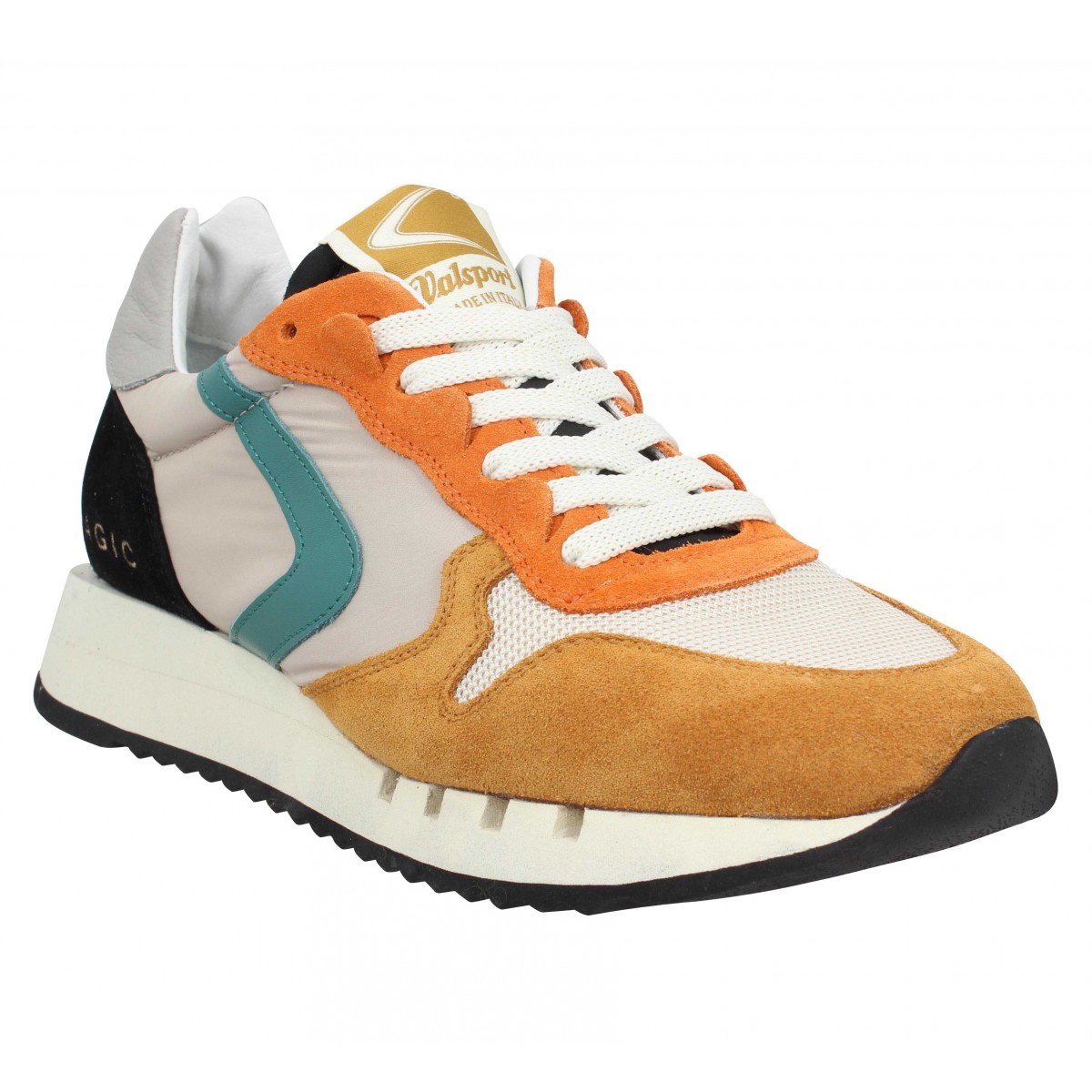 Baskets VALSPORT Magic Run velours toile Homme Orange Beige