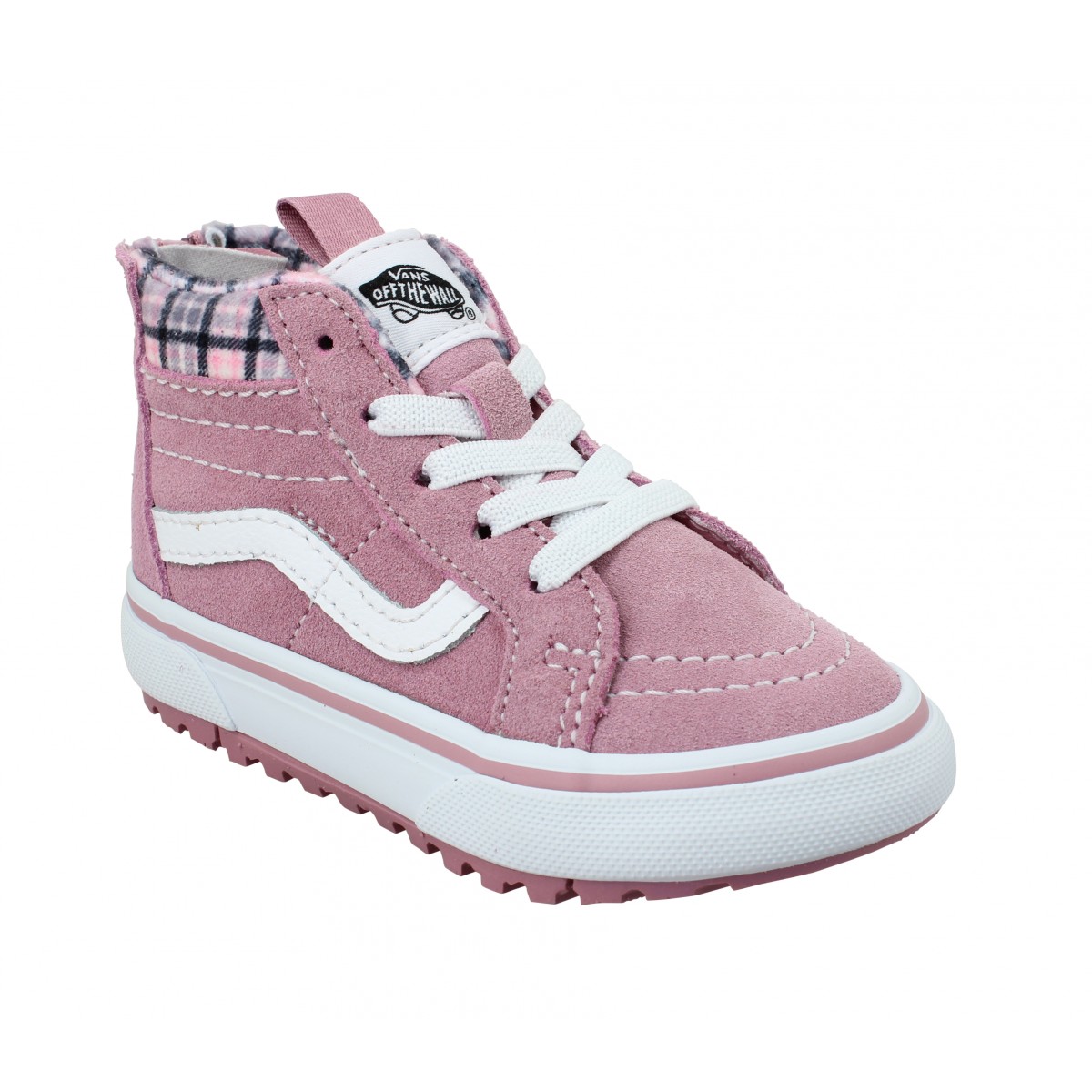Chaussures Vans sk8 hi zip mte velours enfant lilas plaid enfants