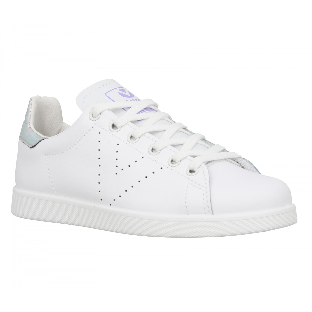 Baskets VICTORIA 12541 cuir Femme Blanc + Argent