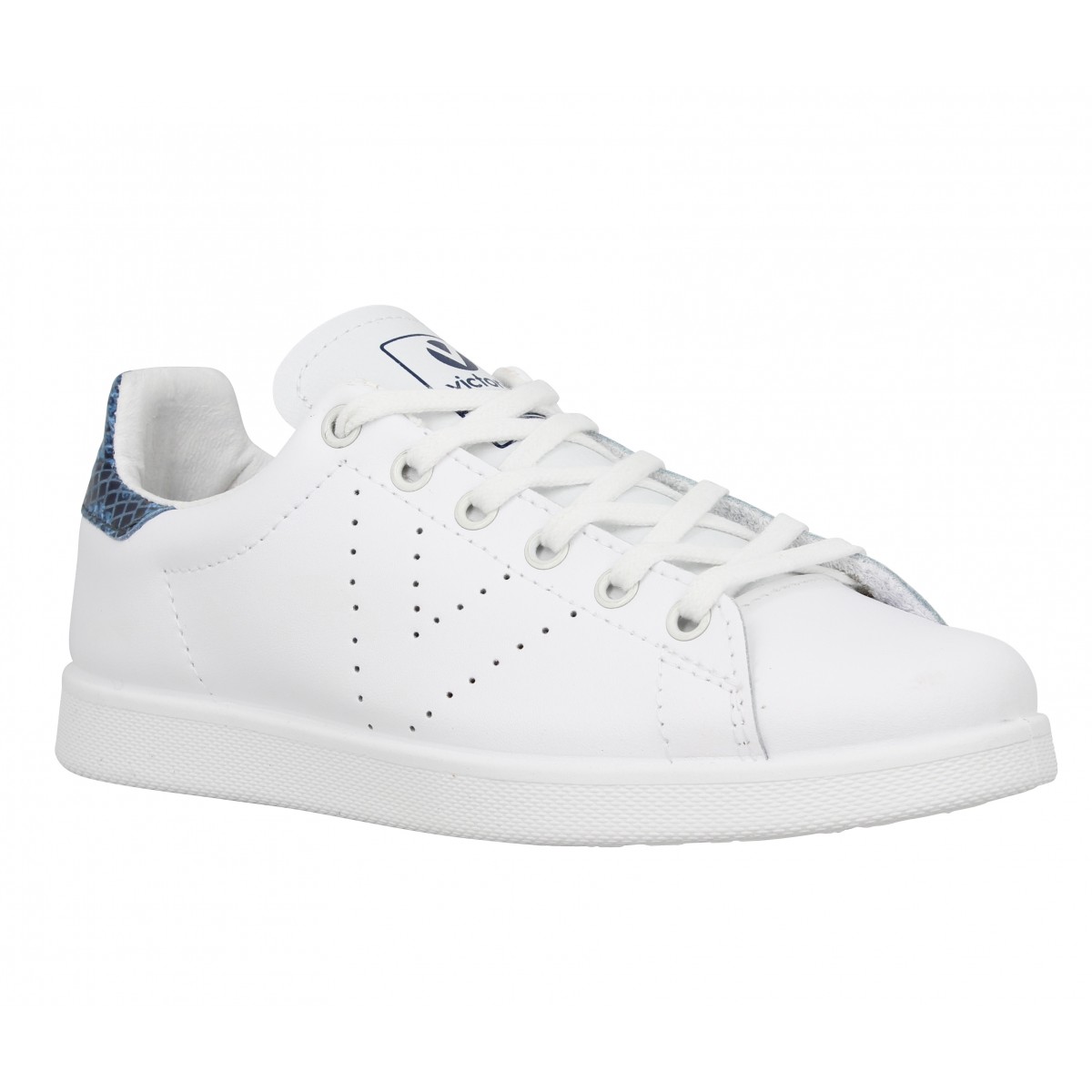 Baskets VICTORIA 12541 cuir Femme Blanc + Bleu