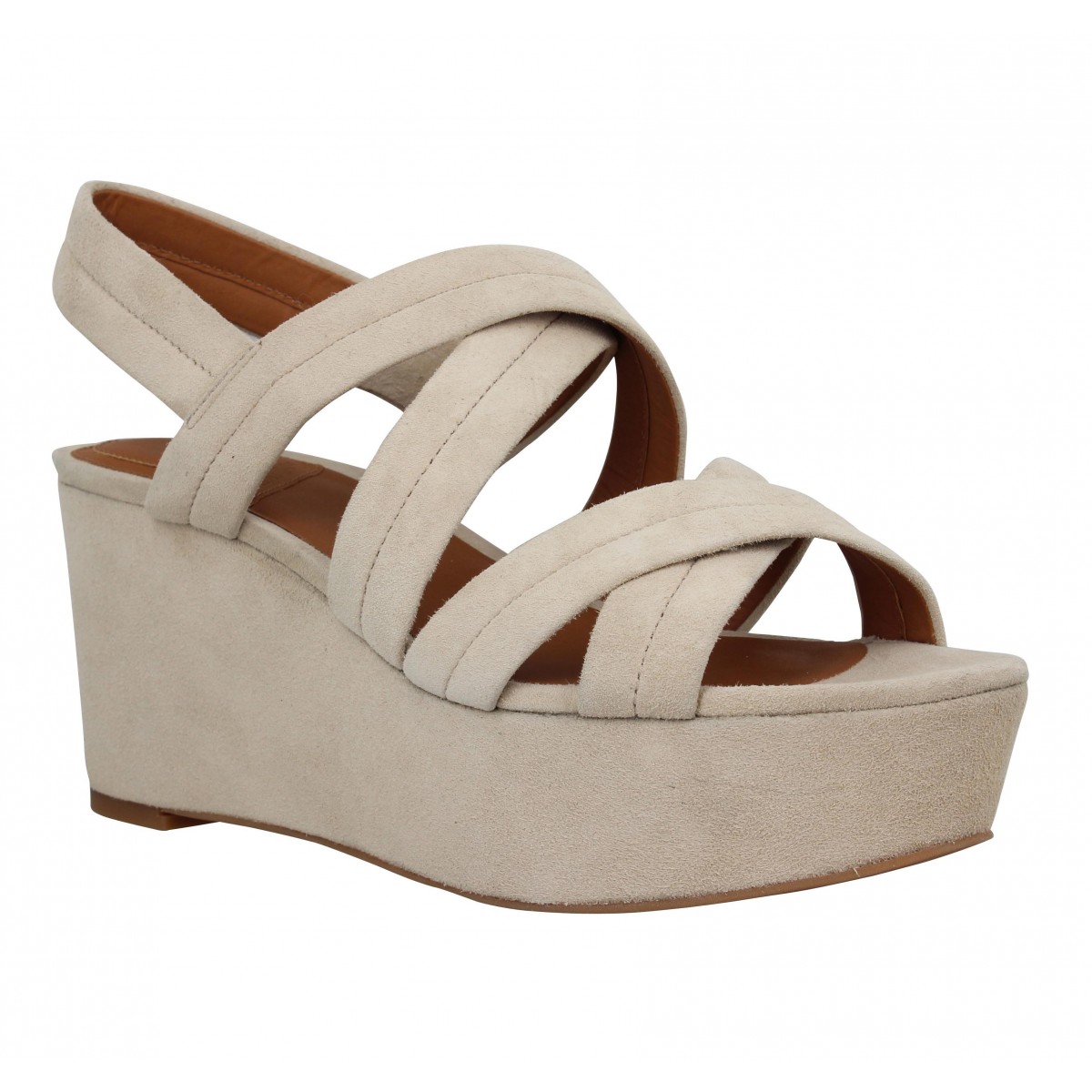 Compensées WHAT FOR 022 velours Femme Beige