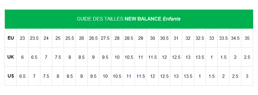 new balance guide taille