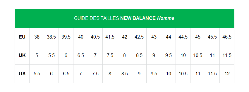 new balance pointure hommes