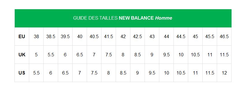 guide pointure new balance